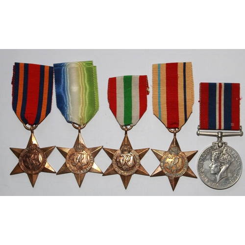 1005 - Burma Star, Atlantic Star, Italy Star, Africa Star, and 1939-45 War Medal.