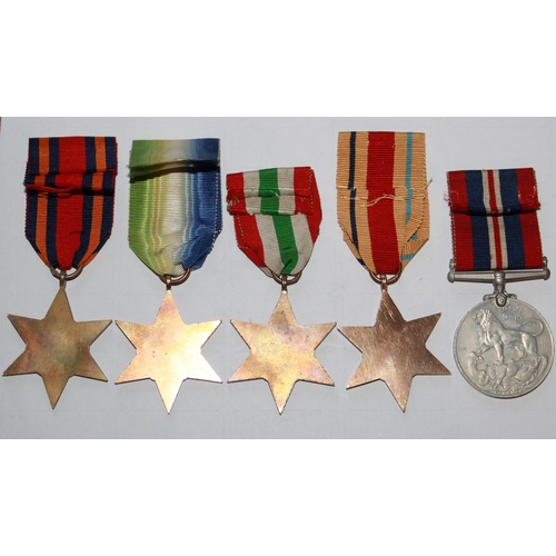 1005 - Burma Star, Atlantic Star, Italy Star, Africa Star, and 1939-45 War Medal.