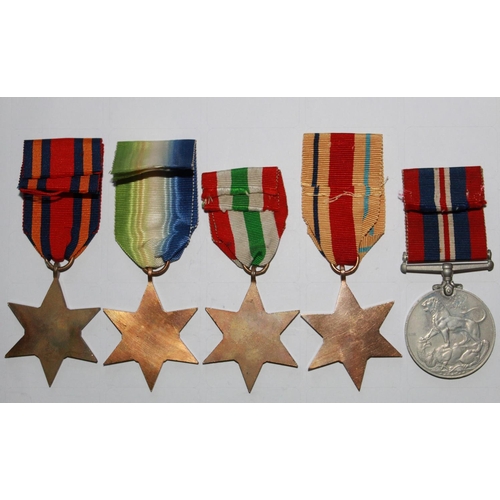 1005 - Burma Star, Atlantic Star, Italy Star, Africa Star, and 1939-45 War Medal.
