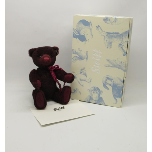 587 - Steiff: 'Teddy Bear Anushka', burgundy mohair, limited edition of 1500, H34cm, with box and certific... 