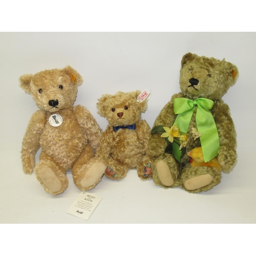 698 - Steiff teddy bears: 'Dylan' with flowers and duckling, H32cm, 'Elmar', H30cm, and a limited edition ... 