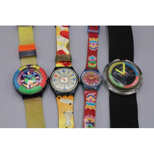 199 - Pop Swatch quartz wristwatch, D46.9mm, and three other Swatch quartz wristwatches (4)