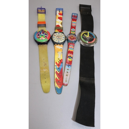 199 - Pop Swatch quartz wristwatch, D46.9mm, and three other Swatch quartz wristwatches (4)