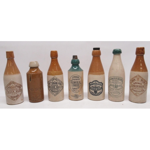 355 - Collection of early 20th century stoneware ginger beer bottles, predominantly Scottish, one of each ... 