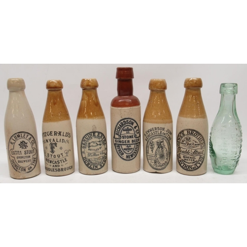 359 - Collection of 20th century five stoneware ginger beer and stout bottles, various North East brewerie... 