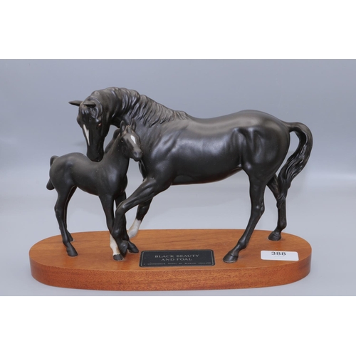 388 - Beswick Connoisseur model, Black Beauty and Foal, mounted on wooden plinth, L30cm