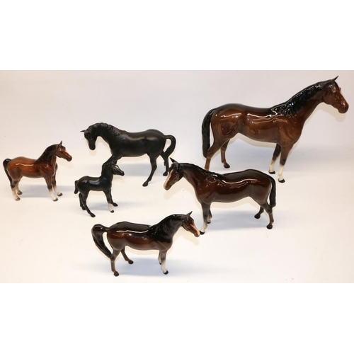 389 - Collection of Beswick horses, predominantly brown gloss, including a Large Hunter, model no. 1734, e... 