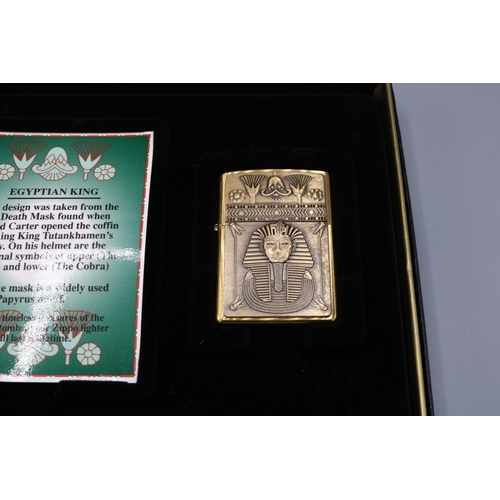 391 - Zippo lighter: 'Egyptian King' from the 'Treasures From The Tomb' collection, c1999, with box