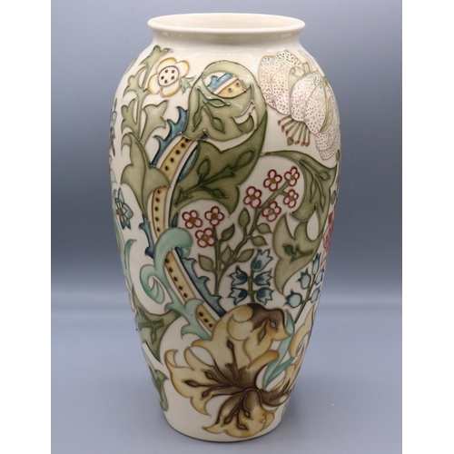 Moorcroft Pottery: 'Golden Lily' pattern shouldered form vase designed by Sally Tuffin, design based on the Morris & Co pattern by J H Dearle, cream ground, H32cm