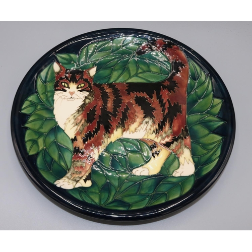 Moorcroft Pottery: Cat design plate by Sally Tuffin c1992, limited edition 58/300, D26cm