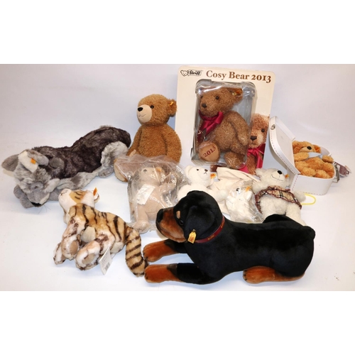 695 - Collection of Steiff soft toys and teddy bears, incl. 'Radjah' tiger, Rottweiler, Wolf, teddy bear '... 