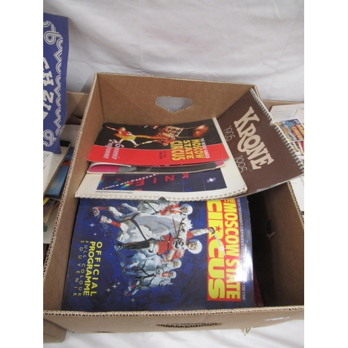 1174 - Large mixed collection of British circus programmes, postcards, brochures, magazines, etc. in 4 boxe... 