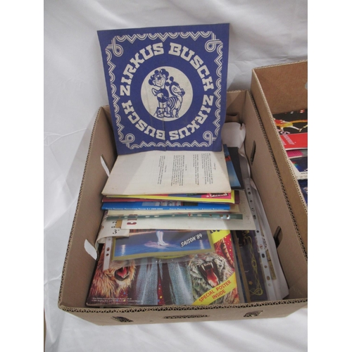 1174 - Large mixed collection of British circus programmes, postcards, brochures, magazines, etc. in 4 boxe... 