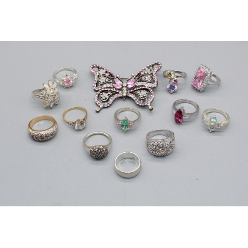 220 - Collection of silver rings with various gemstones incl, a silver ring set with a pink sapphire and c... 