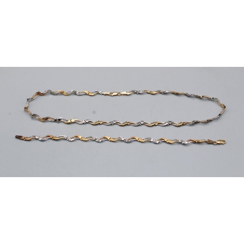 232 - 14ct yellow and white gold necklace and bracelet set, stamped 585, 14.6g