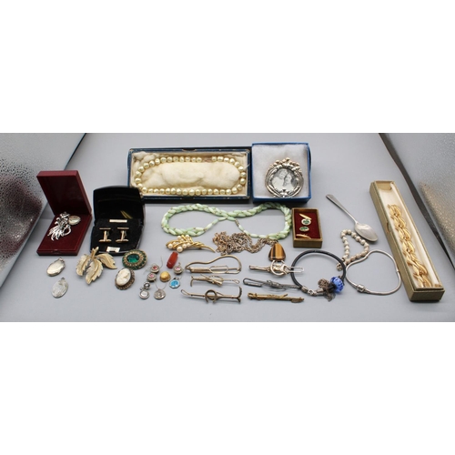 242 - Collection of white metal and silver incl, picture frame, bracelet, charms etc and a quantity of cos... 