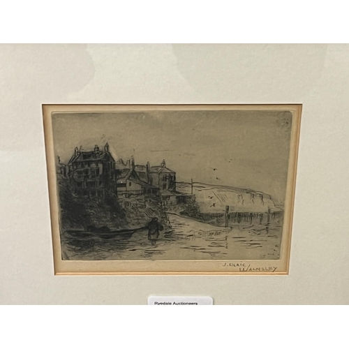 294 - James Ulric Walmsley (British 1860-1954); Robin Hoods Bay, monochrome etching, signed in pencil, 11c... 