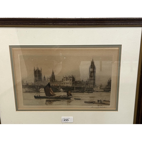 295 - Henry G Walker (British 20th century); Thames Barges before Tower Bridge and Houses of Parliament, p... 