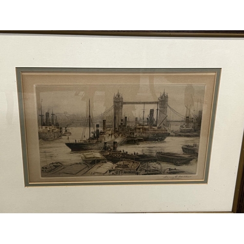 295 - Henry G Walker (British 20th century); Thames Barges before Tower Bridge and Houses of Parliament, p... 