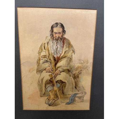 299 - Continental School (late C19th); The Blind Beggar, watercolour heightened with white, 40cm x 28cm