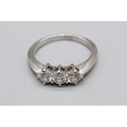 58 - 18ct white gold three stone diamond ring, total diamond weight approx. 0.6ct, stamped 750, O1/2, 4.0... 