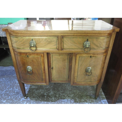 305 - Small 19th century brass strung mahogany bow breakfront side cabinet, with two drawers above two dra... 