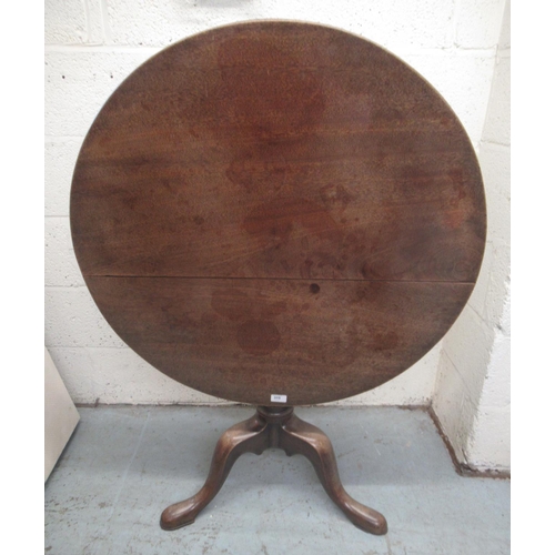 315 - Geo. III mahogany tripod tea table, circular snap top on gun barrel turned column with cabriole legs... 