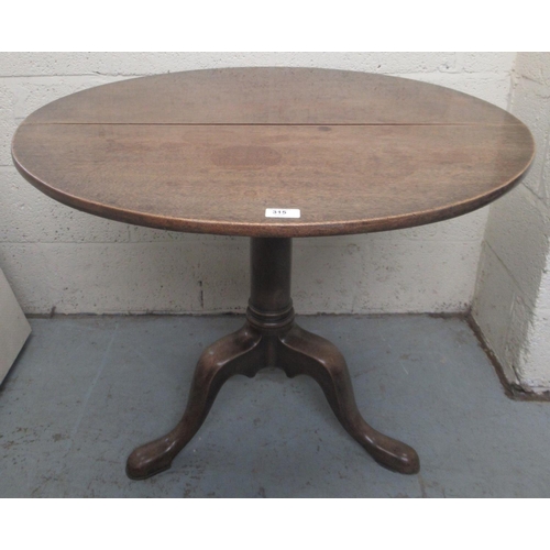 315 - Geo. III mahogany tripod tea table, circular snap top on gun barrel turned column with cabriole legs... 