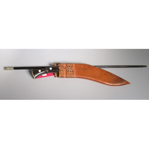 285 - 20th century Kukri knife, steel blade with polished horn grip, in leather sheath, L43cm and an eboni... 