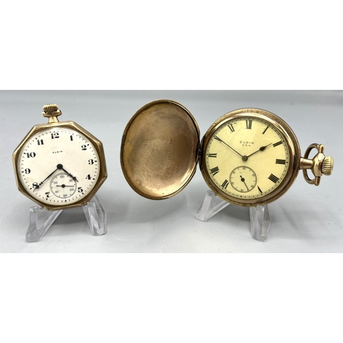 131 - Elgin rolled gold hunter keyless pocket watch, signed white enamel Roman dial, B. & B. case no. 1108... 