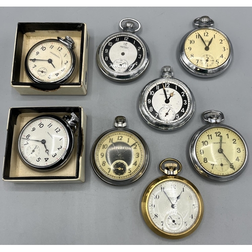 134 - Eight Ingersoll pin pallet keyless pocket watches