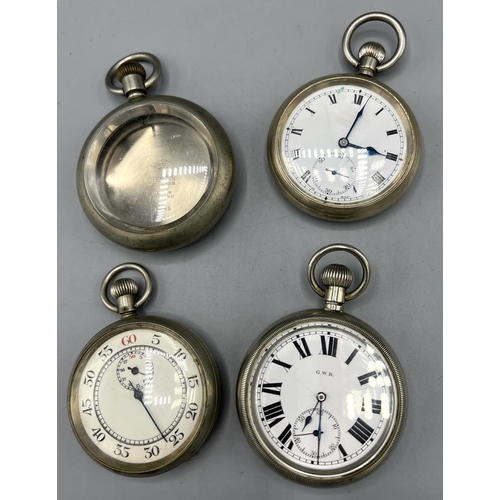 138 - Cyma for G.W.R. nickel keyless pocket watch, signed white enamel Roman dial, signed movement, D54.8m... 