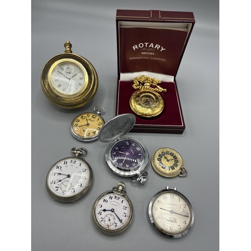 146 - Rotary gold plated half hunter pocket watch, signed skeletonised dial with white Roman chapter ring,... 