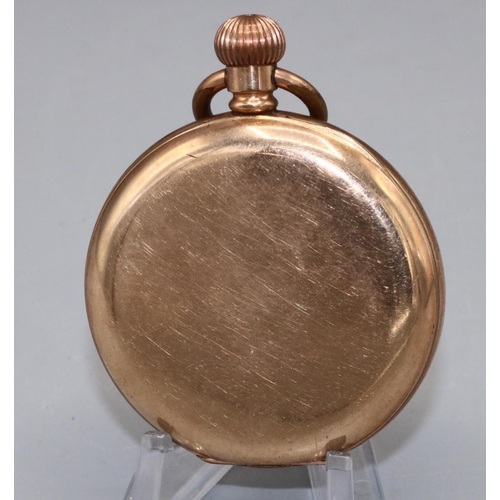 189 - Williamson rolled gold keyless pocket watch, white enamel Roman dial with subsidiary seconds, Dennis... 