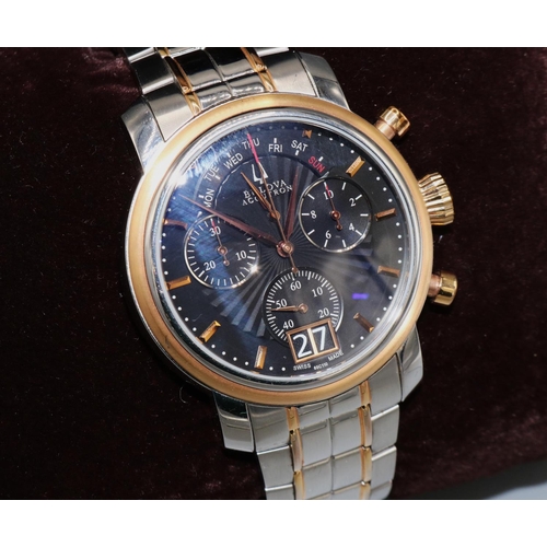 341 - Bulova Accutron Amerigo 65C110 stainless steel gold plated quartz chronograph wristwatch with date, ... 