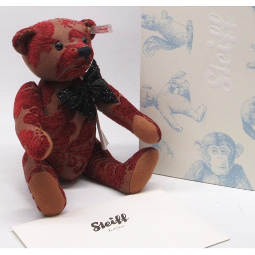 582 - Steiff: 'Viktoria Teddy Bear', burgundy jacquard, limited edition of 1500, H52cm, with box and certi... 