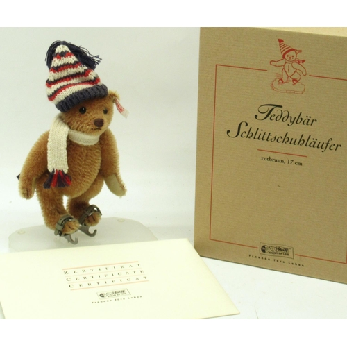 599 - Steiff: 'Teddy Bear Ice Skater', brown alpaca, limited edition of 3000, with box and certificate