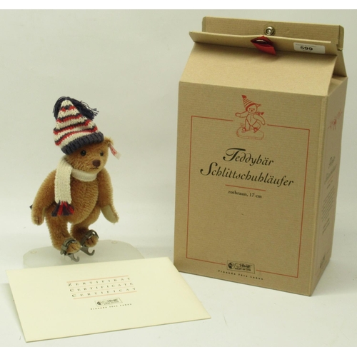 599 - Steiff: 'Teddy Bear Ice Skater', brown alpaca, limited edition of 3000, with box and certificate