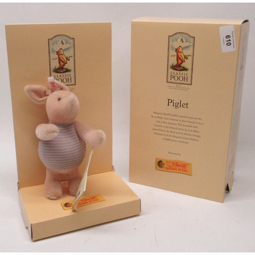 610 - Steiff: 'Piglet' from the Winnie the Pooh 'Classic Pooh series, limited edition of 5000, H16cm, with... 