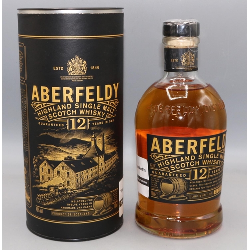 623 - Aberfeldy Highland 12 year old single malt Scotch whisky, 40%vol 70cl, in tube, 1 btl.