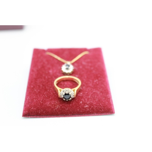 117 - Sapphire and white stones set on a 9ct gold pendent on a 9ct gold chain (chain broken), 43cm, and a ... 