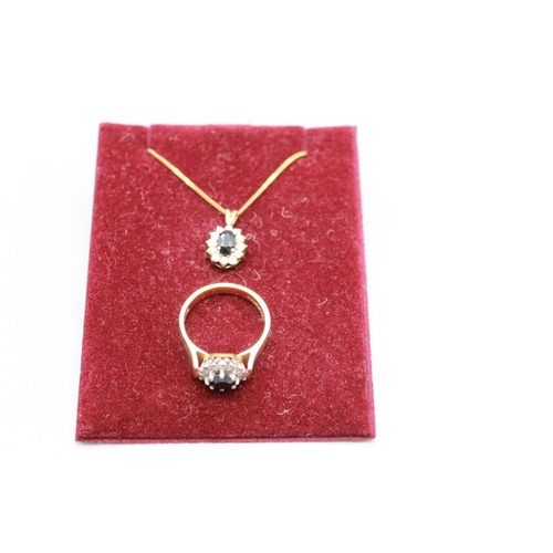 117 - Sapphire and white stones set on a 9ct gold pendent on a 9ct gold chain (chain broken), 43cm, and a ... 