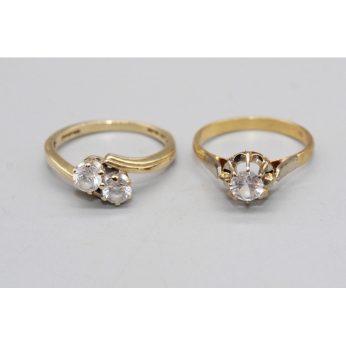 119 - 18ct yellow gold solitaire ring with white stone, size L, 2.3g, 14ct, yellow gold ring with two whit... 