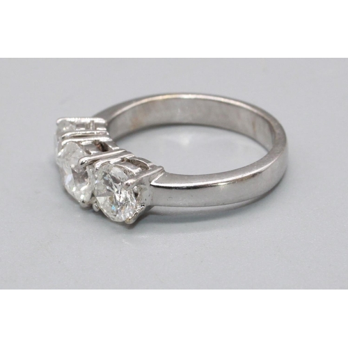 37 - WITHDRAWN - 18ct white gold three stone diamond and moissanite ring, set with one brilliant cut diam... 