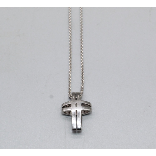 41 - 18ct white gold double cross pendant, L2.2cm, on 18ct white gold chain, L40cm, 5.3g, and a pair of s... 