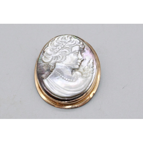 44 - 9ct yellow gold mounted cameo brooch set as drop pendant, stamped 375, 5.5g