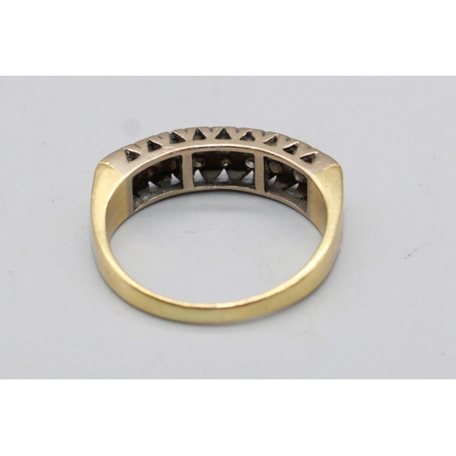 48 - 18ct yellow gold ring set with two rows of diamonds, stamped 750, size Q, 5.2g