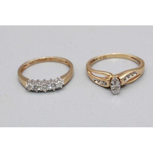 83 - 9ct yellow gold diamond ring set with five diamonds, stamped 375, size N, and a 10ct yellow gold dia... 