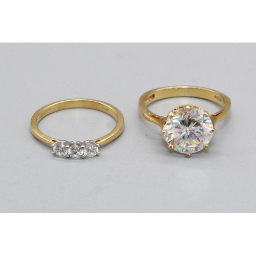 95 - 18ct yellow gold ring set with large clear stone, stamped 18, size J1/2, 3.6g, and a yellow metal di... 