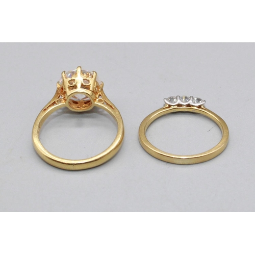 95 - 18ct yellow gold ring set with large clear stone, stamped 18, size J1/2, 3.6g, and a yellow metal di... 